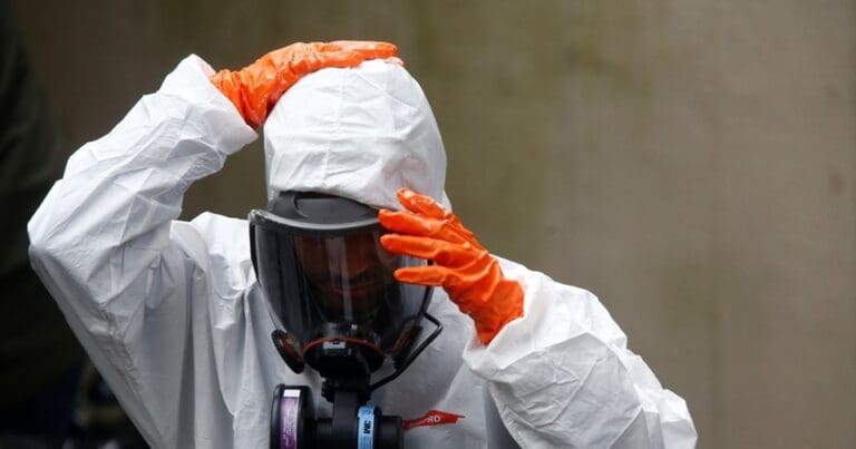 Man in a biohazard suit